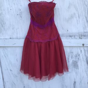 Pearl Georgina Chapman of Marchesa Red Mesh Lace Bustier Party Dress Size 0